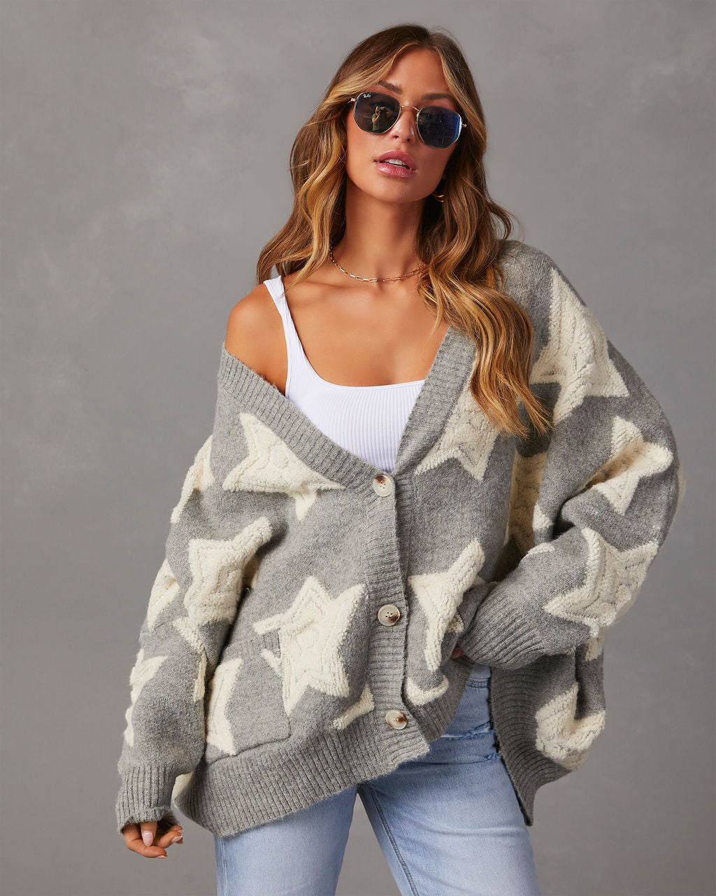 Chasing The Stars Pocketed Oversized Cardigan-Vogue Logic