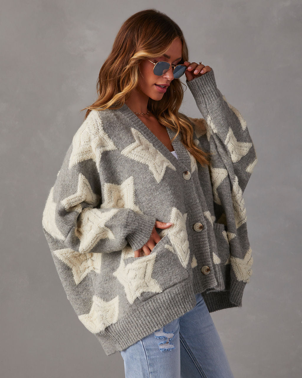 Chasing The Stars Pocketed Oversized Cardigan-Vogue Logic
