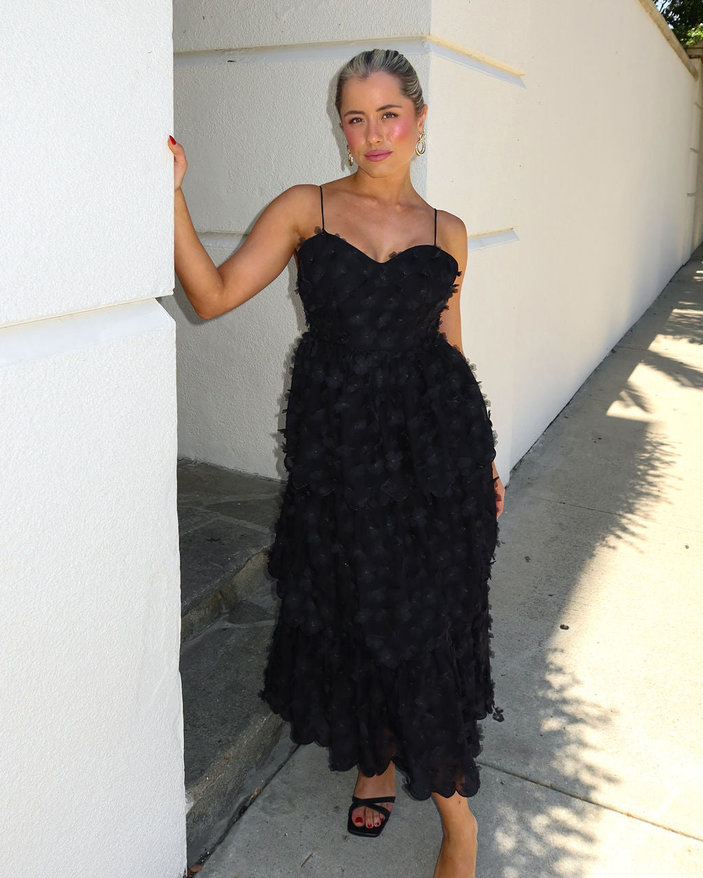 Faded Florals Chiffon Midi Dress-Vogue Logic