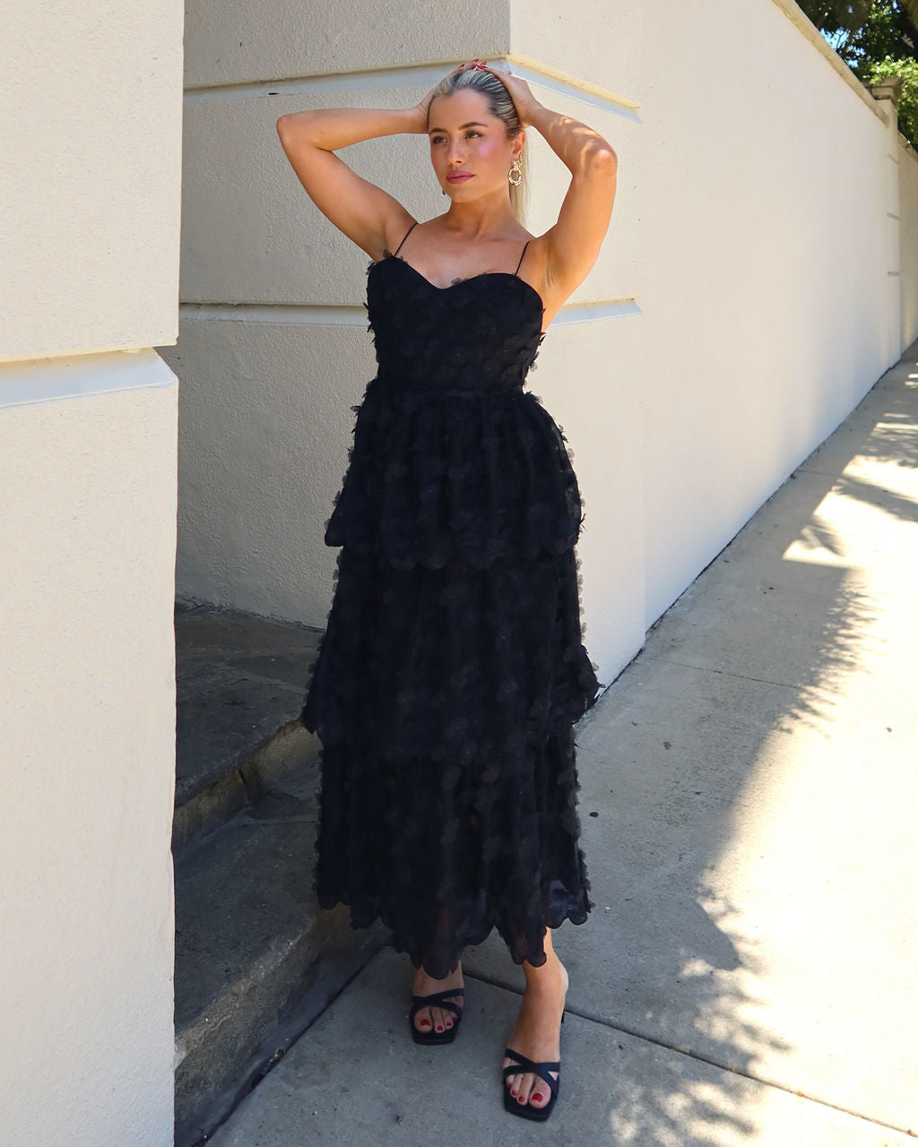 Faded Florals Chiffon Midi Dress-Vogue Logic