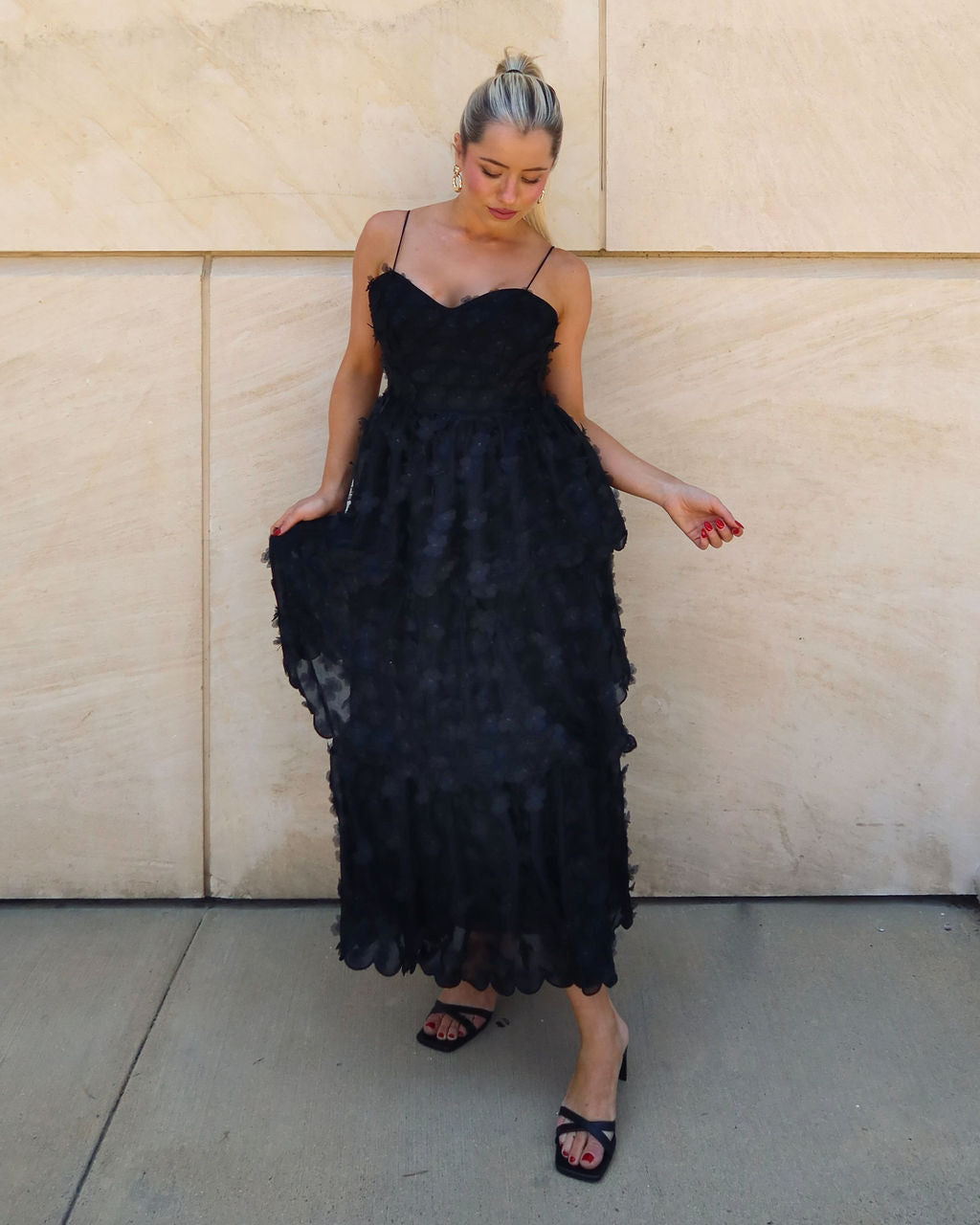 Faded Florals Chiffon Midi Dress-Vogue Logic