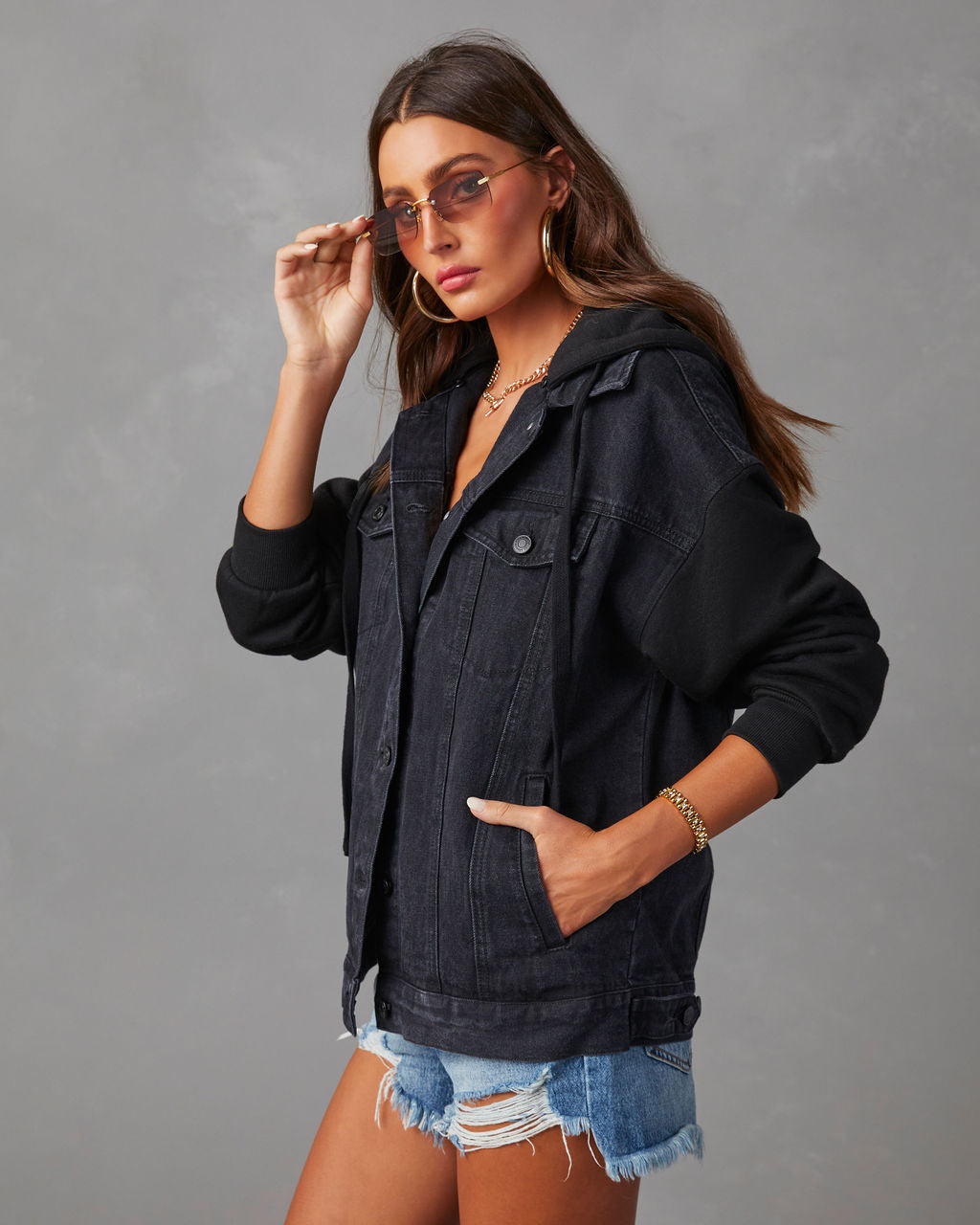 Gerardi Hooded Denim Jacket-Vogue Logic