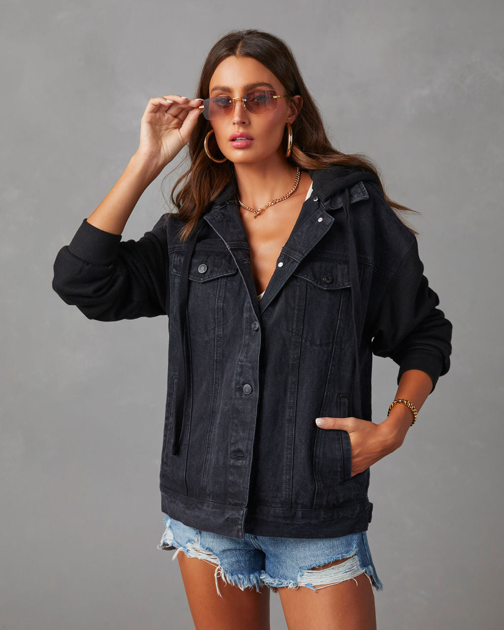 Gerardi Hooded Denim Jacket-Vogue Logic