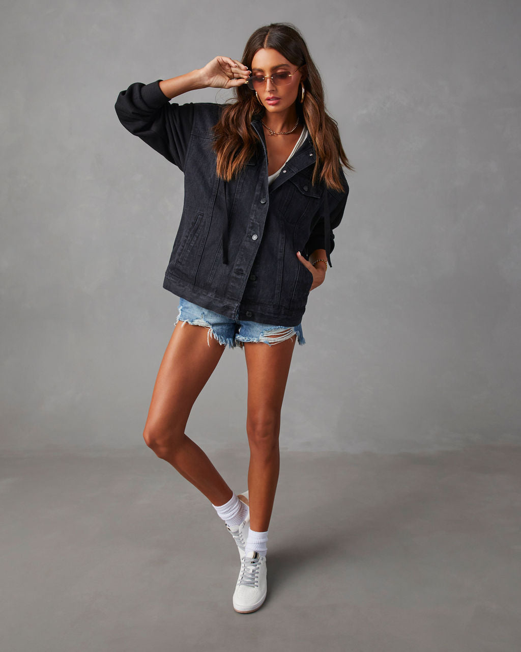 Gerardi Hooded Denim Jacket-Vogue Logic