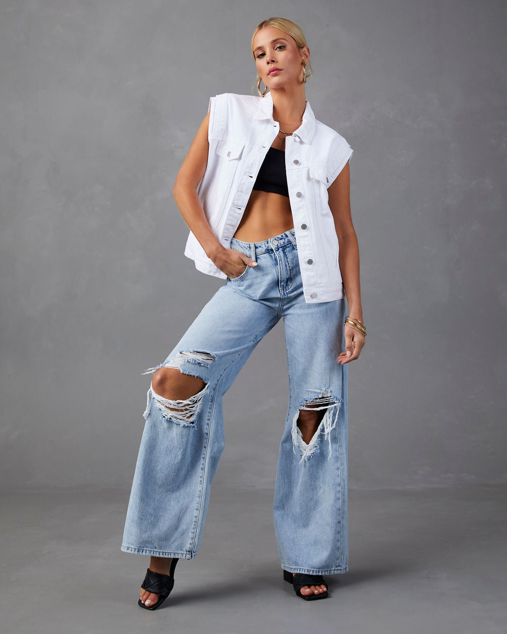 Serai Pocketed Denim Vest-Vogue Logic