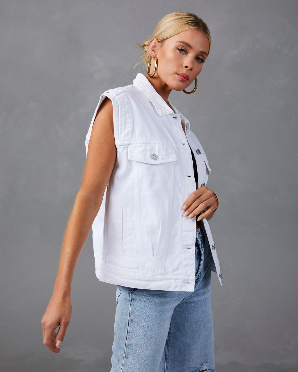 Serai Pocketed Denim Vest-Vogue Logic