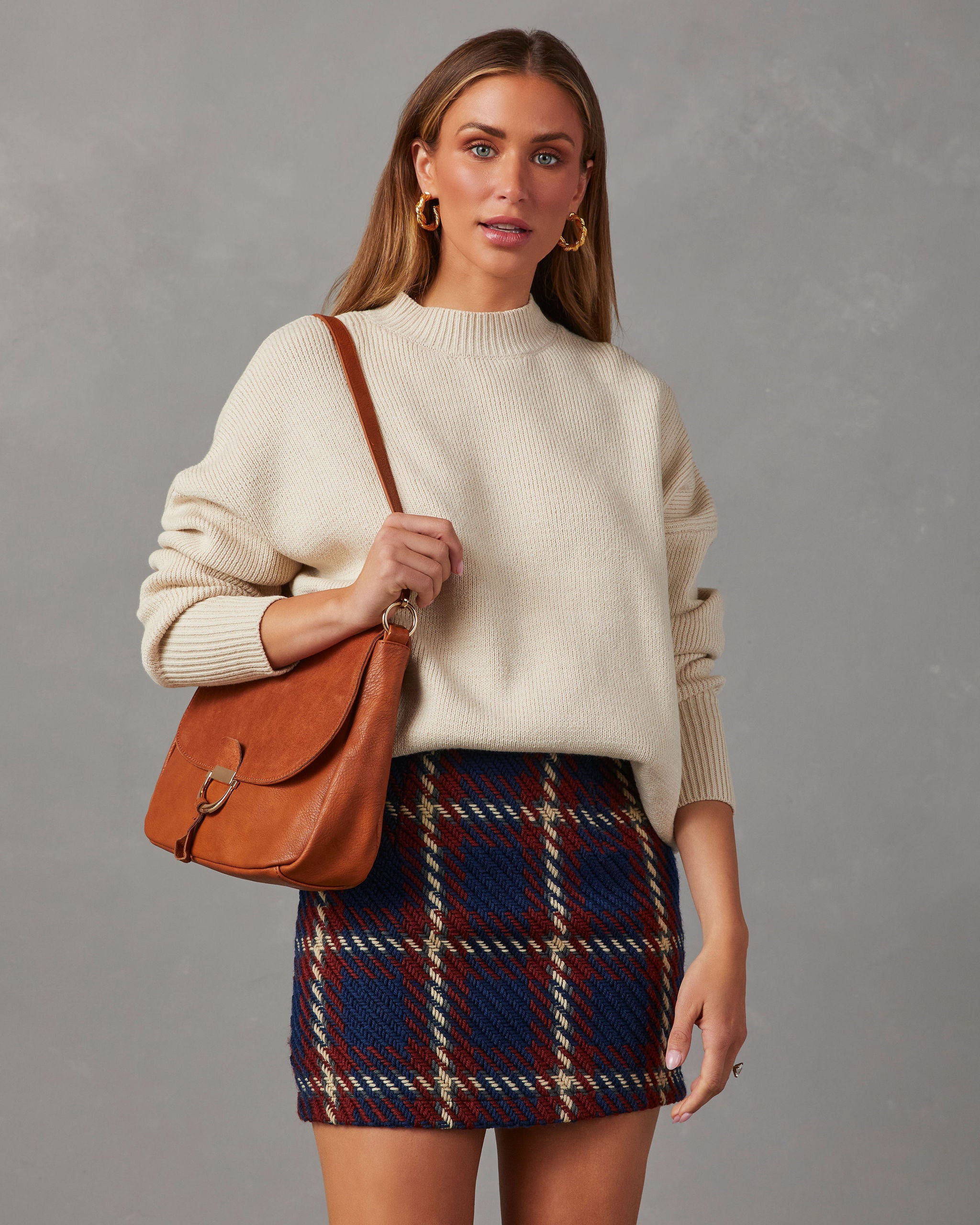 Linden Plaid Knitted Mini Skirt-Vogue Logic