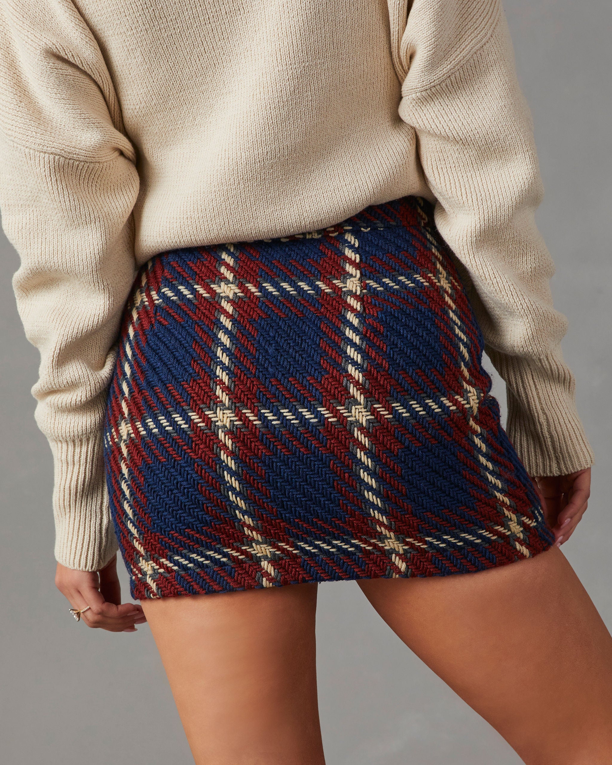 Linden Plaid Knitted Mini Skirt-Vogue Logic