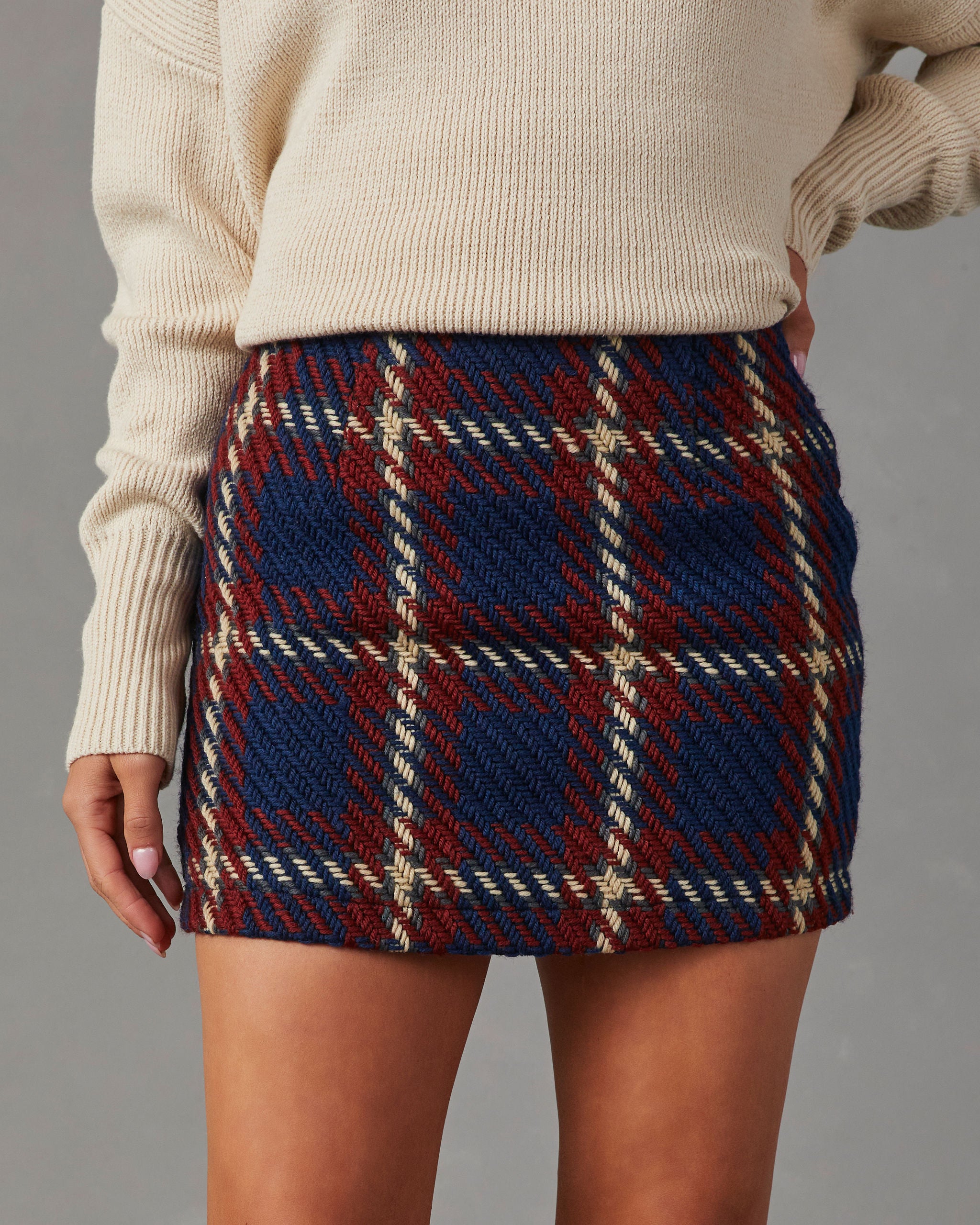 Linden Plaid Knitted Mini Skirt-Vogue Logic