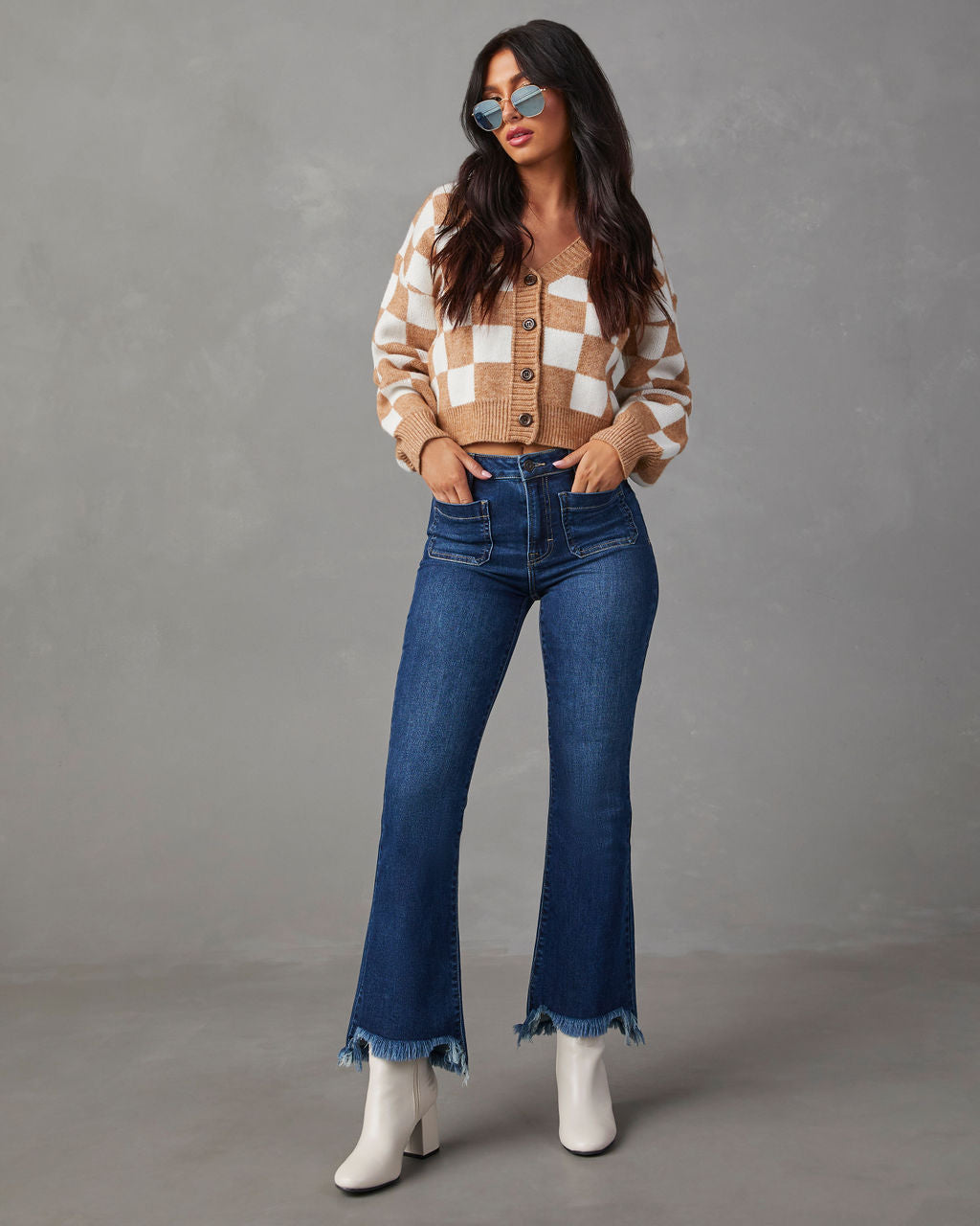 Checkmate Pocketed Knit Cardigan-Vogue Logic