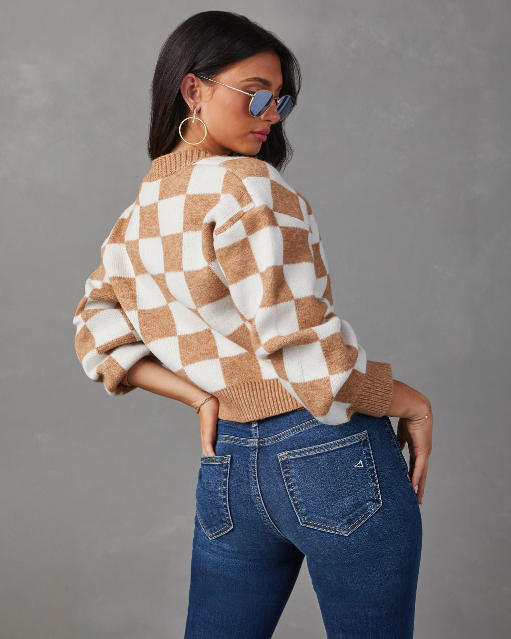 Checkmate Pocketed Knit Cardigan-Vogue Logic