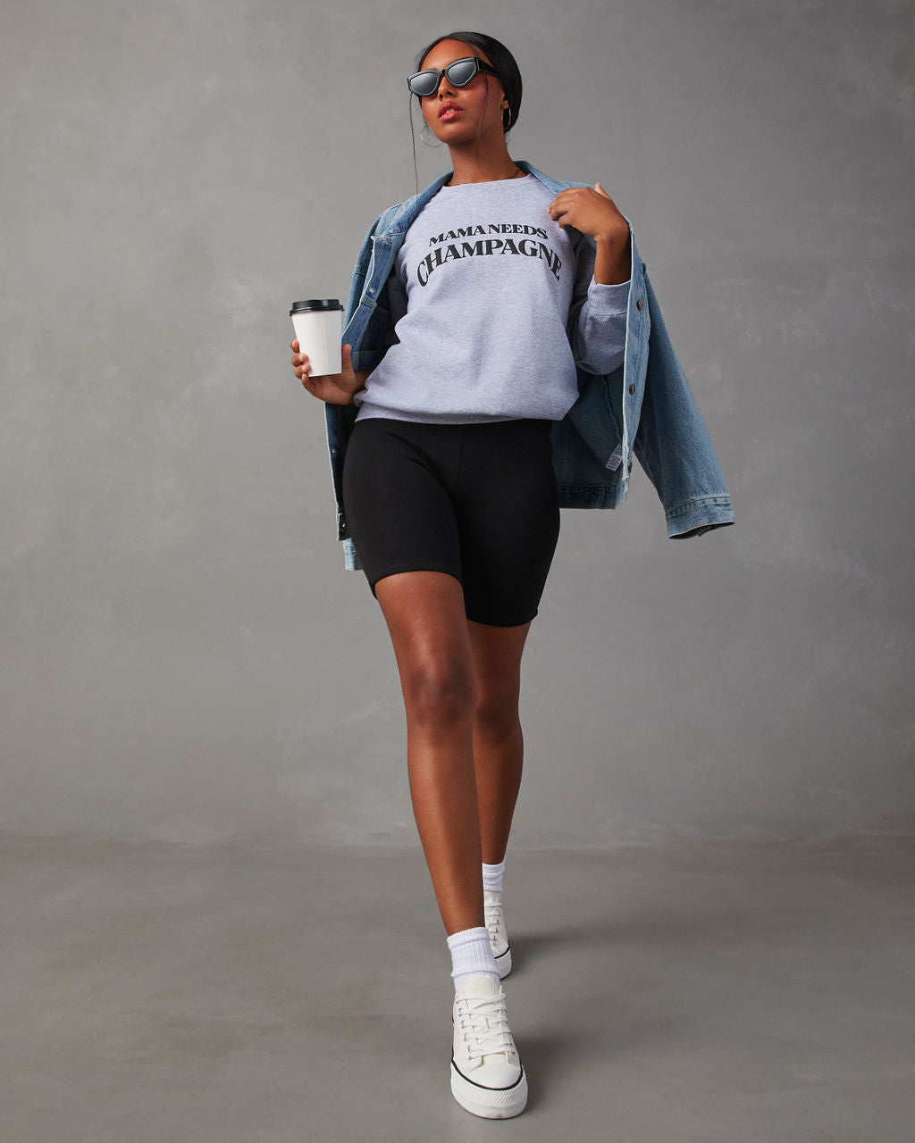 Mama Needs Champagne Graphic Sweatshirt-Vogue Logic