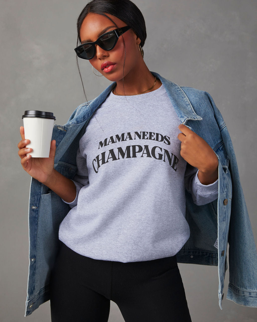 Mama Needs Champagne Graphic Sweatshirt-Vogue Logic