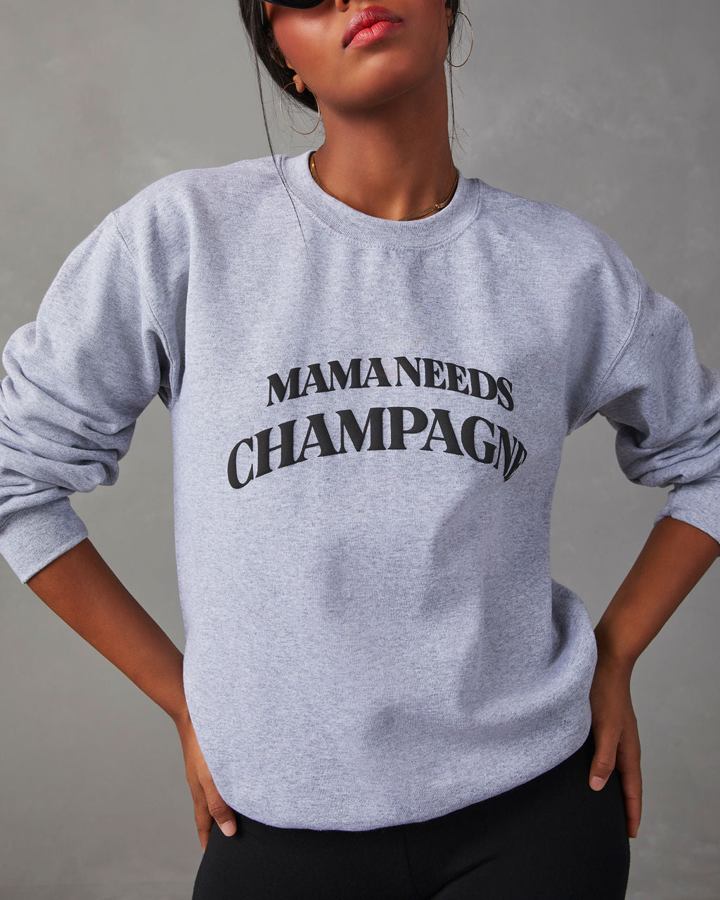 Mama Needs Champagne Graphic Sweatshirt-Vogue Logic