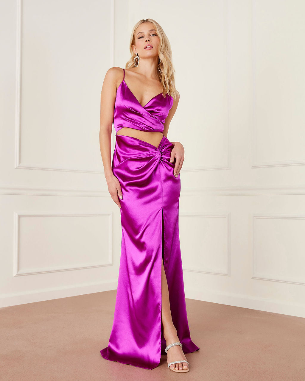 Mariah Satin Cutout Maxi Dress-Vogue Logic