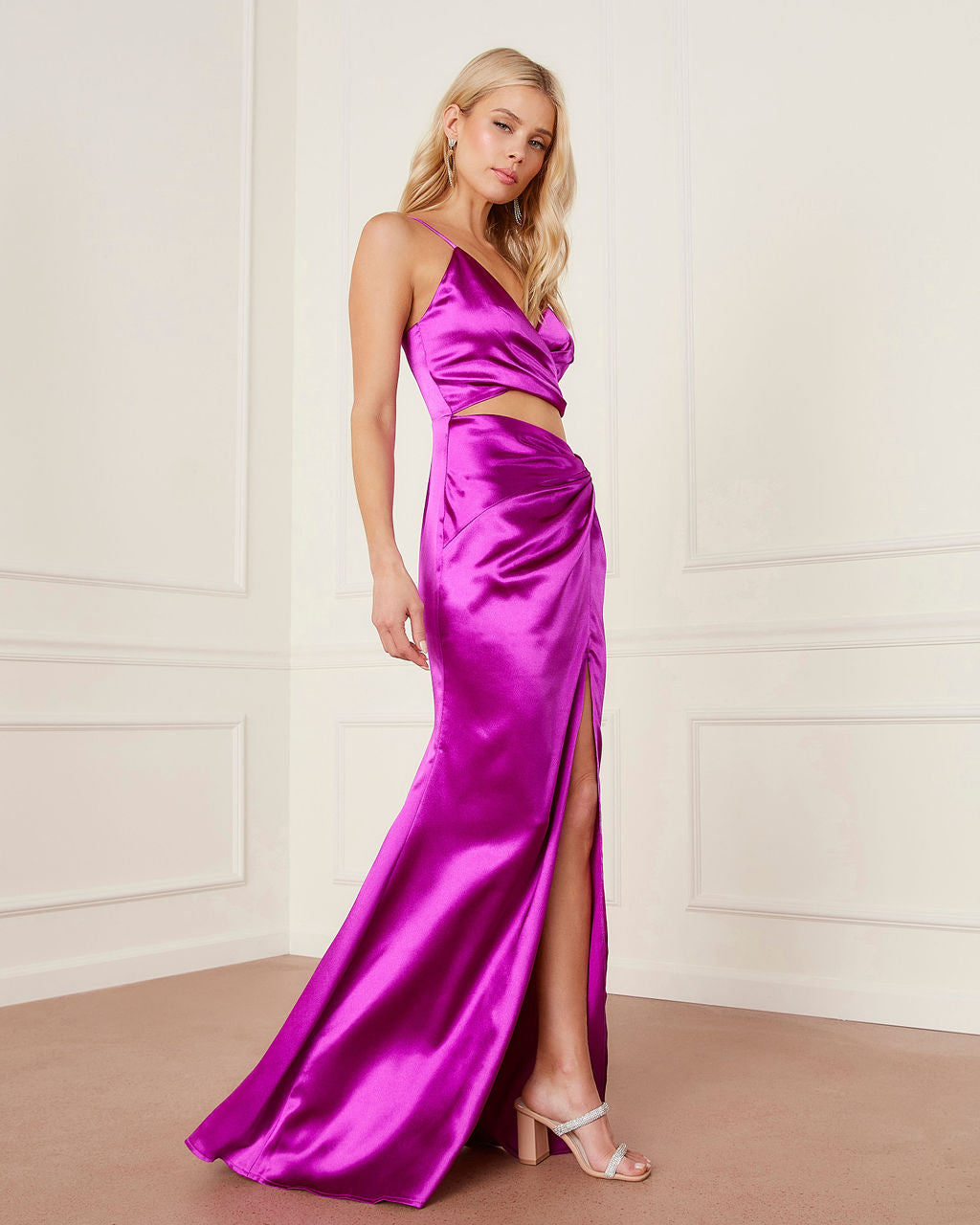 Mariah Satin Cutout Maxi Dress-Vogue Logic