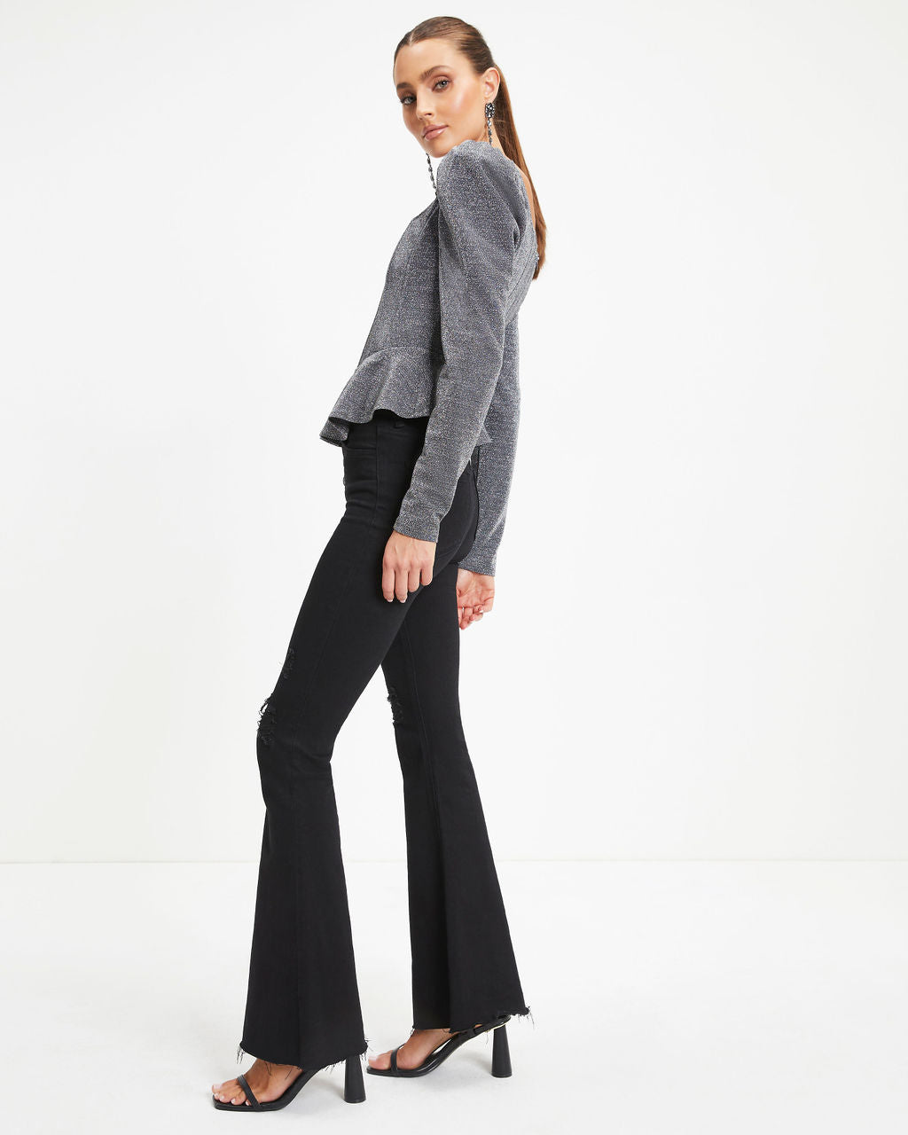 Matrix Metallic Peplum Top-Vogue Logic