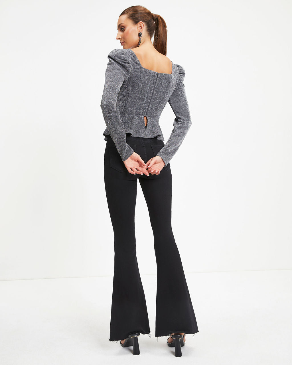 Matrix Metallic Peplum Top-Vogue Logic