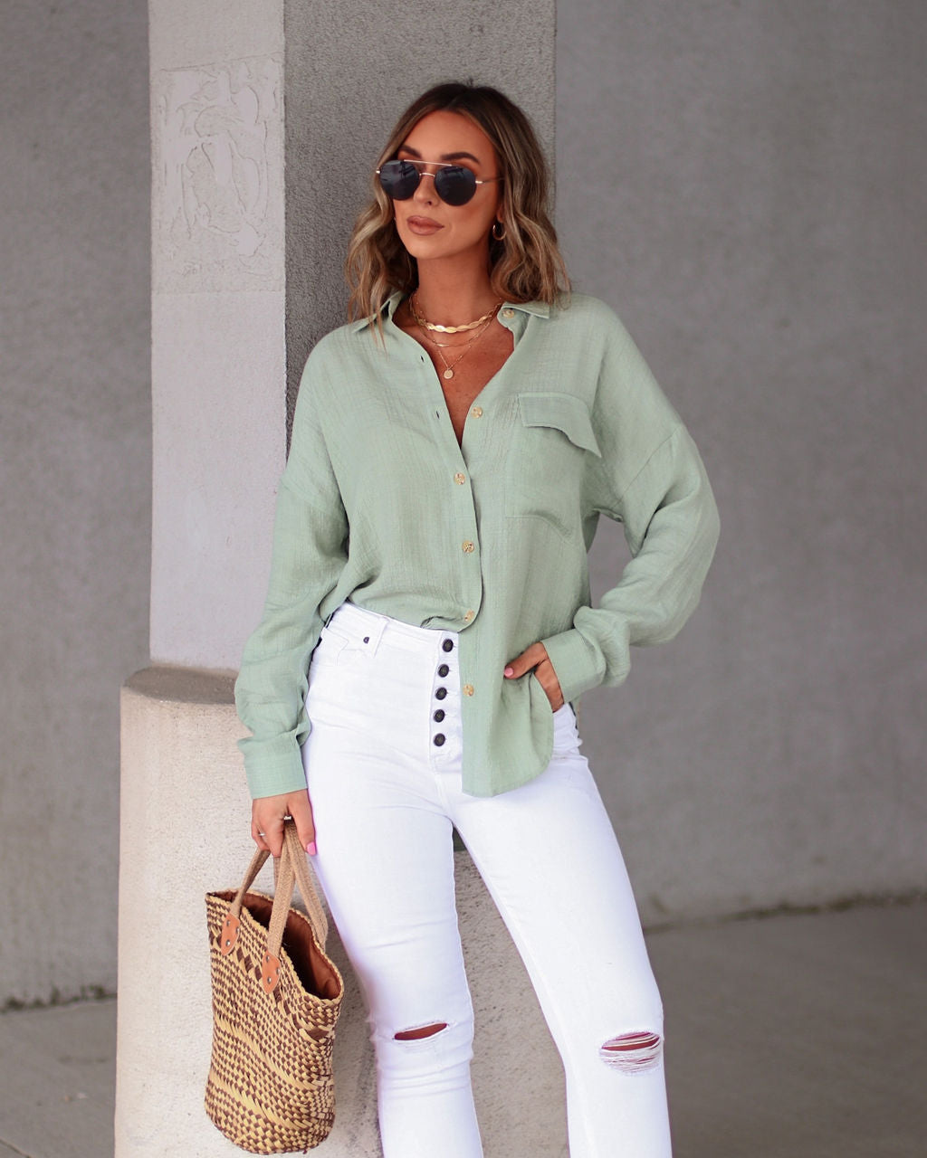 All About Sunshine Button Down Top-Vogue Logic