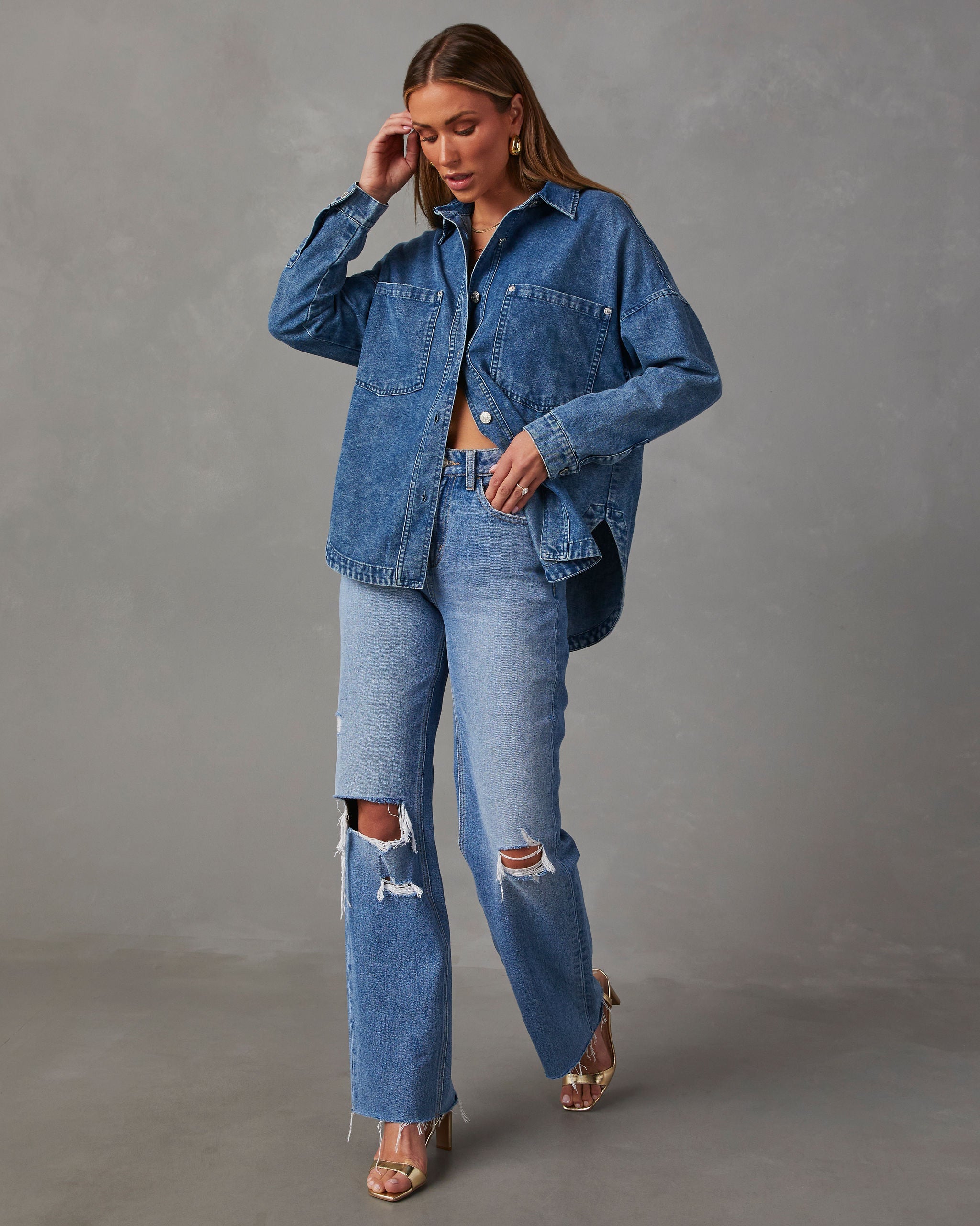 Boardwalk Cotton Blend Vintage Button Down Top-Vogue Logic