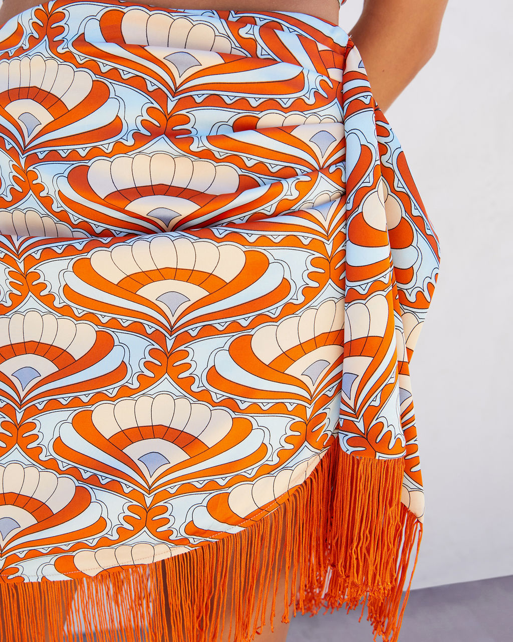 Nile Satin Printed Fringe Hem Mini Skirt-Vogue Logic