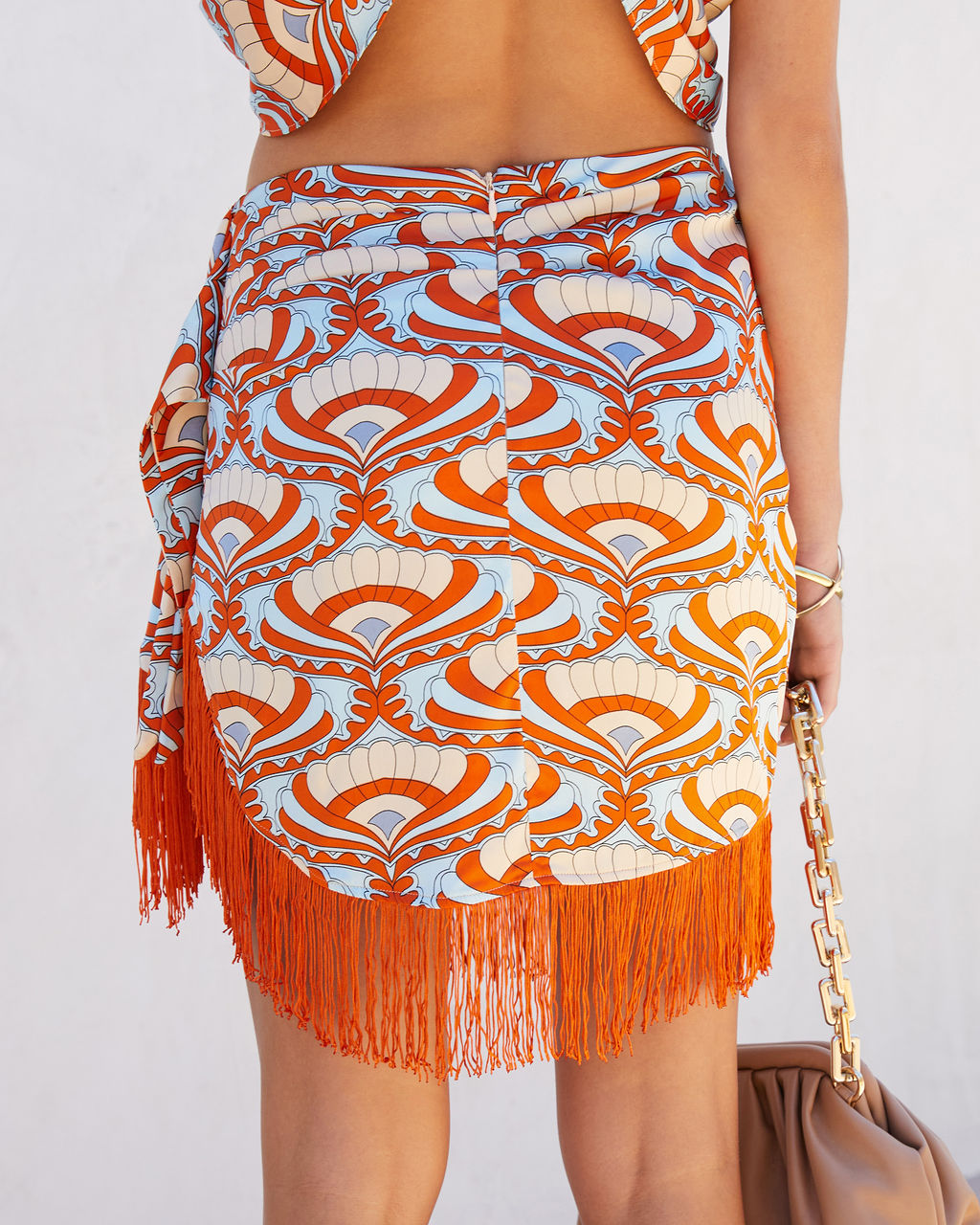 Nile Satin Printed Fringe Hem Mini Skirt-Vogue Logic