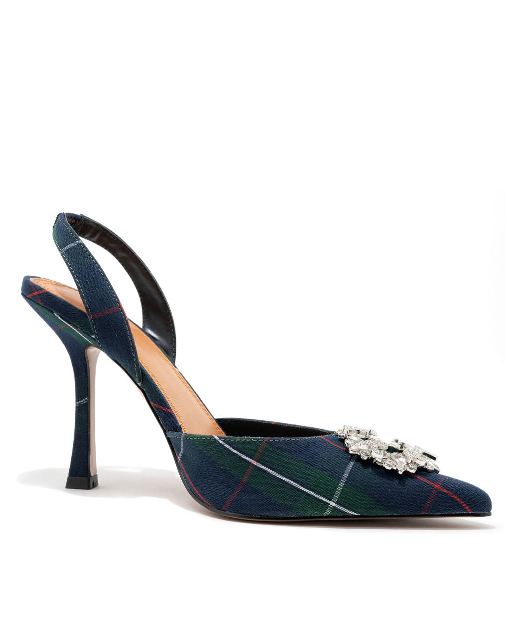 Noella Plaid Embellished Slingback Heel-Vogue Logic