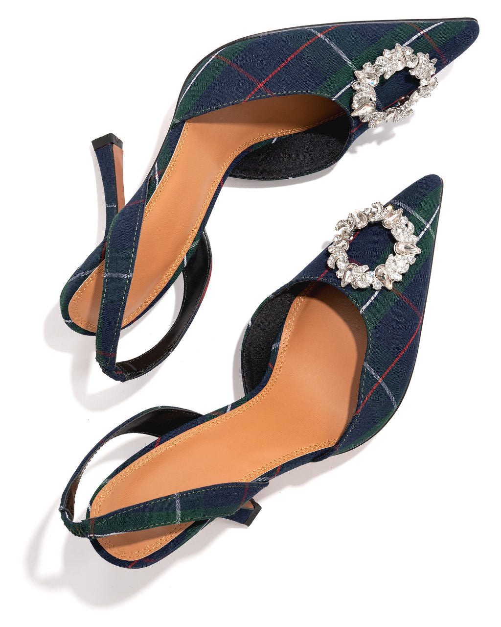 Noella Plaid Embellished Slingback Heel-Vogue Logic