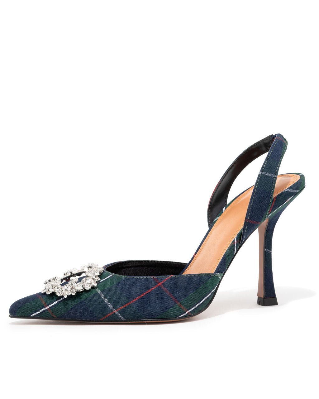 Noella Plaid Embellished Slingback Heel-Vogue Logic