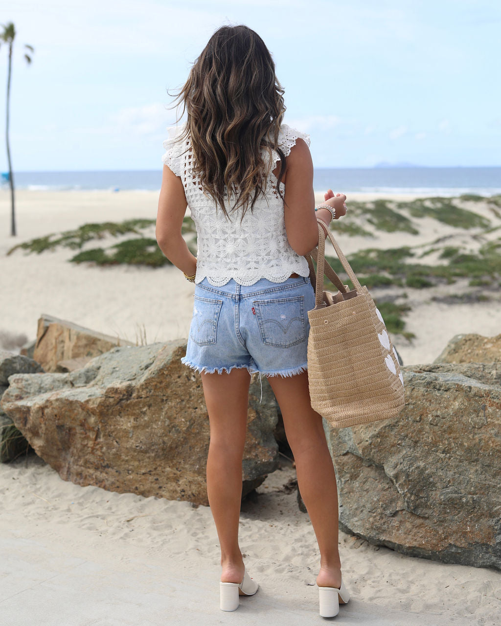 Bella Crochet Knit Eyelet Flutter Sleeve Top-Vogue Logic