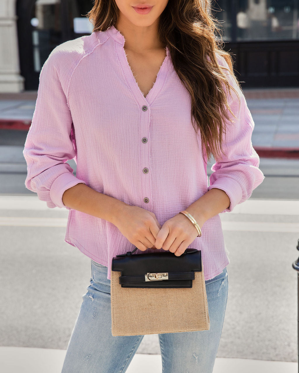 Pismo Ventures Textured Button Down Top-Vogue Logic