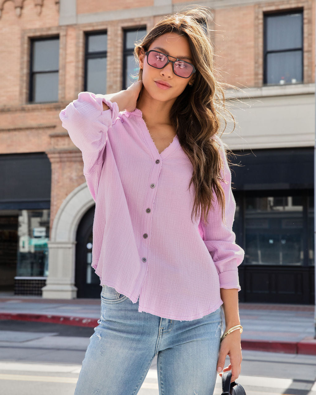 Pismo Ventures Textured Button Down Top-Vogue Logic