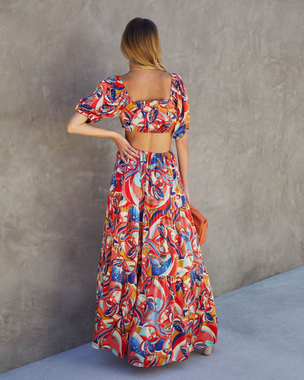 Roma Satin Printed Side Cutout Maxi Dress-Vogue Logic