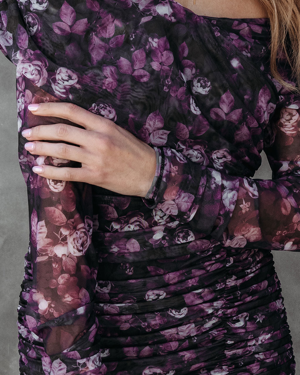 Rowena Floral Ruched Midi Dress-Vogue Logic