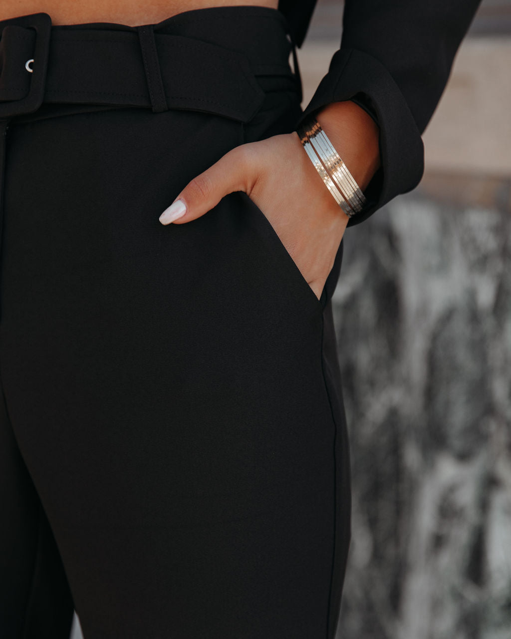 Runway Pocketed Belted Flare Trousers-Vogue Logic