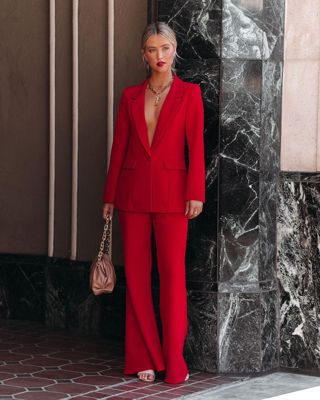 Runway Pocketed Belted Flare Trousers-Vogue Logic