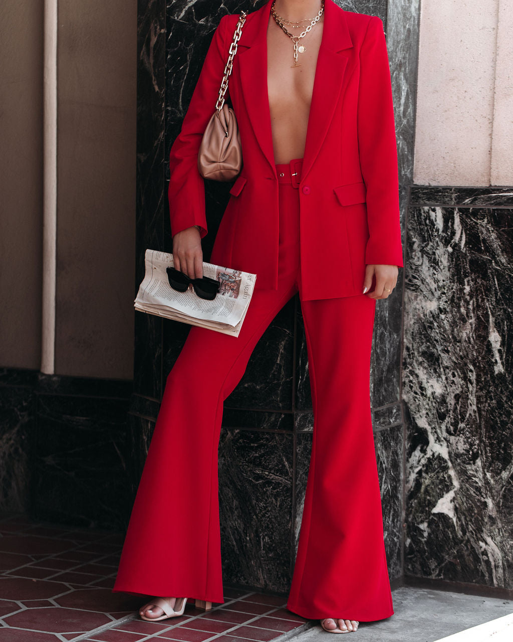 Runway Pocketed Belted Flare Trousers-Vogue Logic