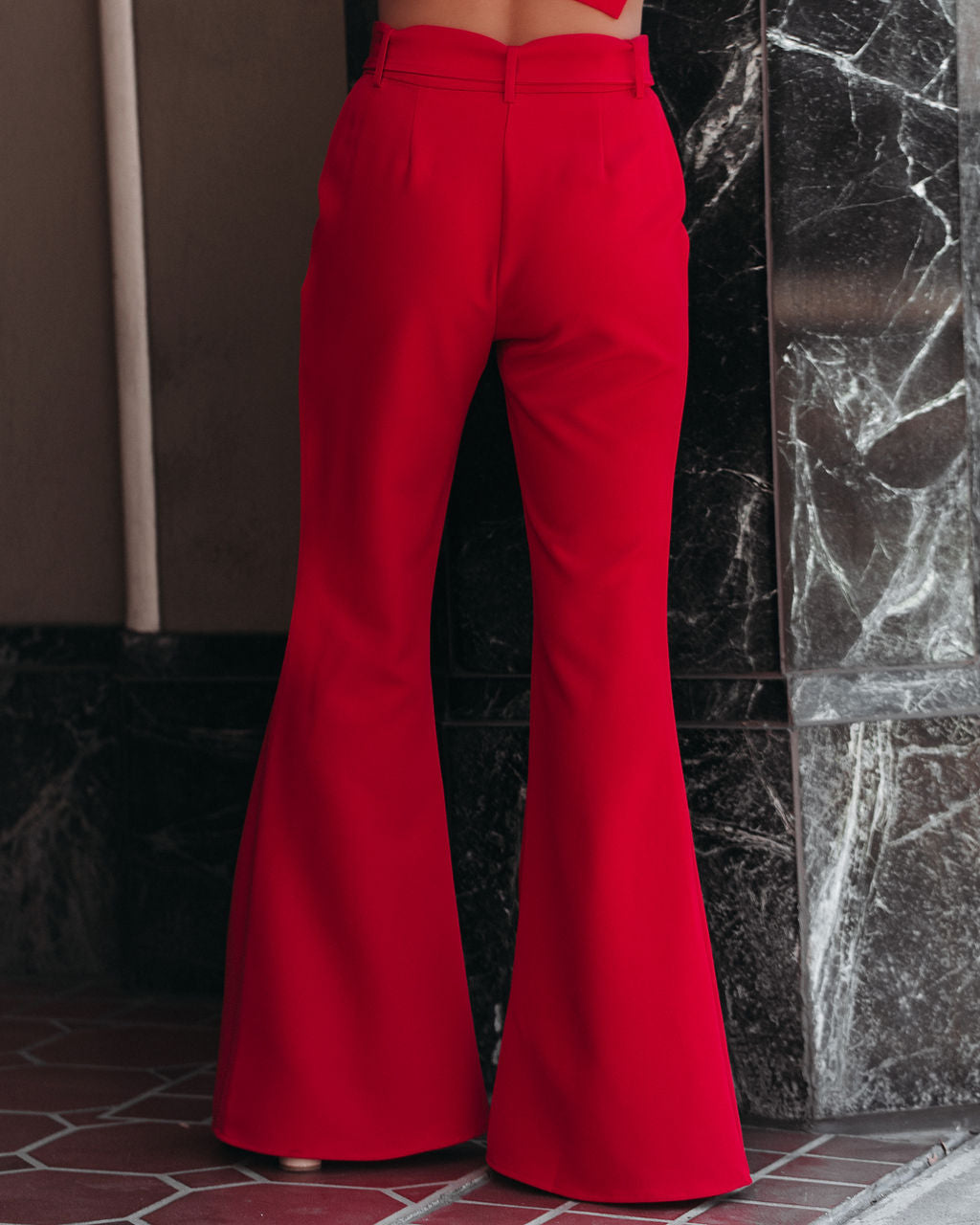 Runway Pocketed Belted Flare Trousers-Vogue Logic