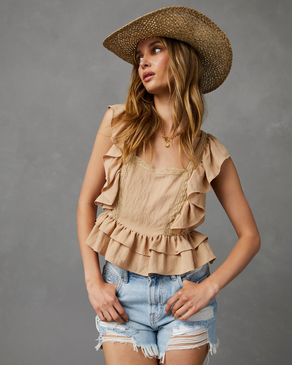 Aldina Ruffle Peplum Top-Vogue Logic