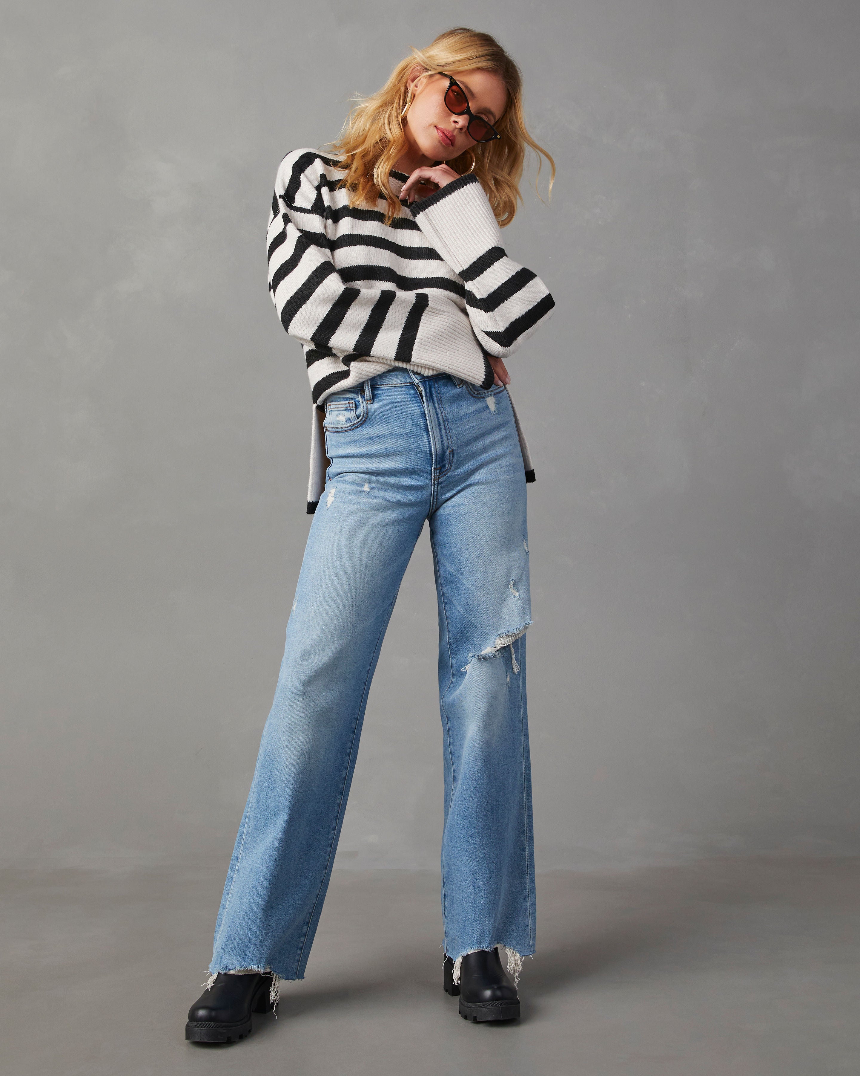 Dont Mind Me Striped Knit Sweater-Vogue Logic