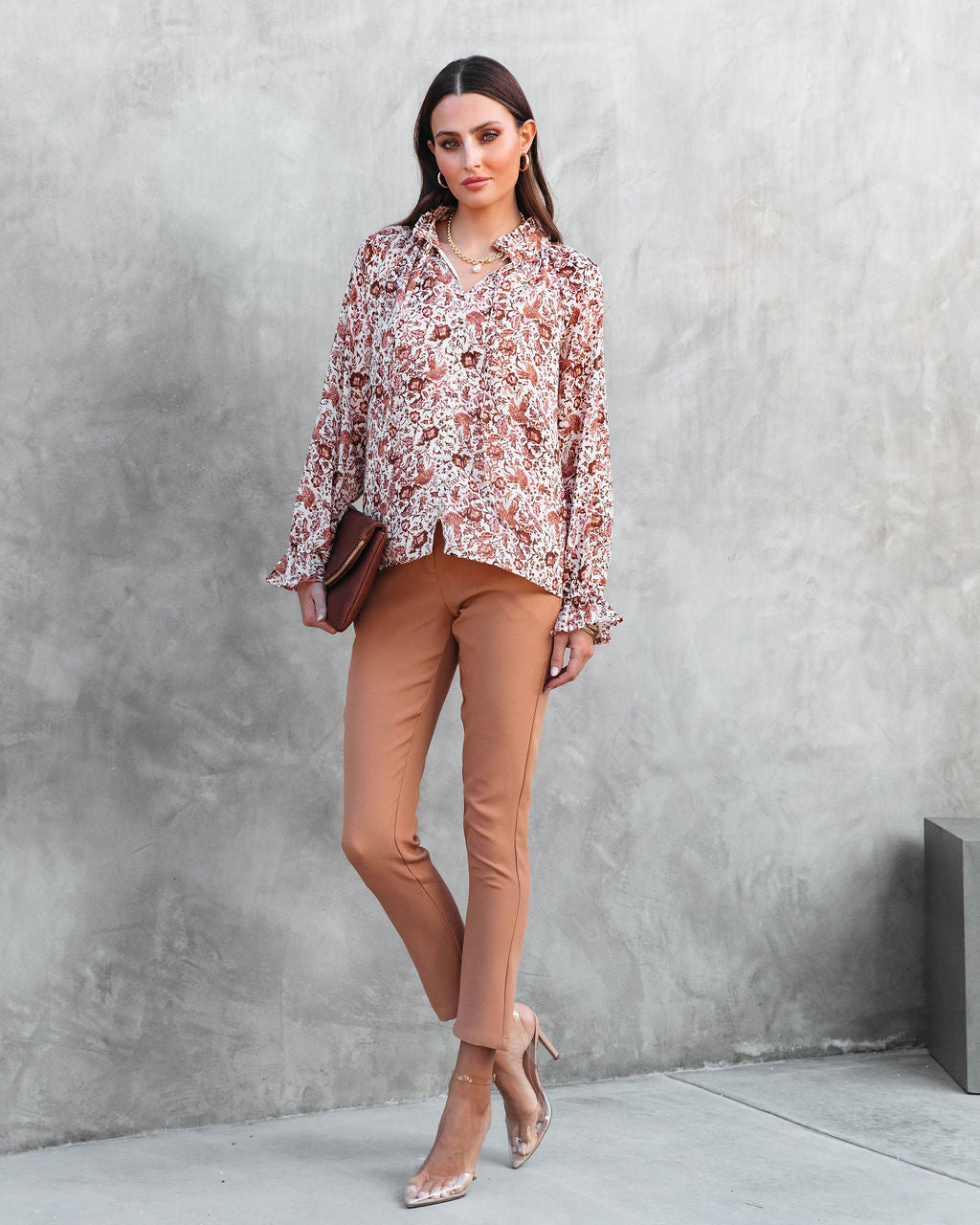 Sahara Printed Ruffle Long Sleeve Top-Vogue Logic