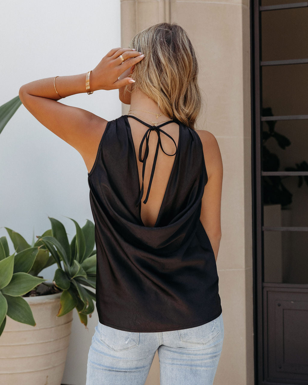 Sounds Like Summer Cowl Neck Satin Tank-Vogue Logic
