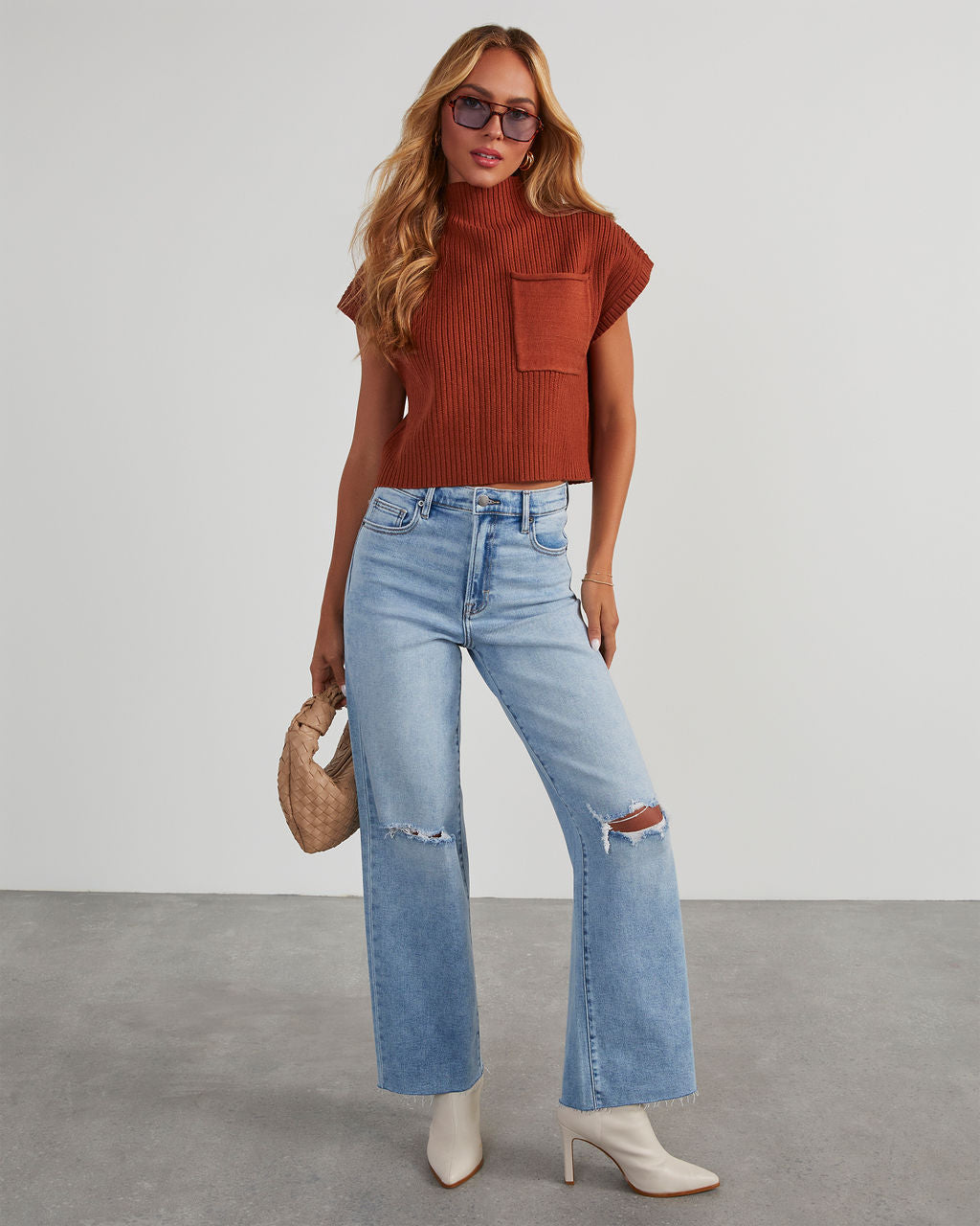 Brooke Mock Neck Short Sleeve Sweater-Vogue Logic