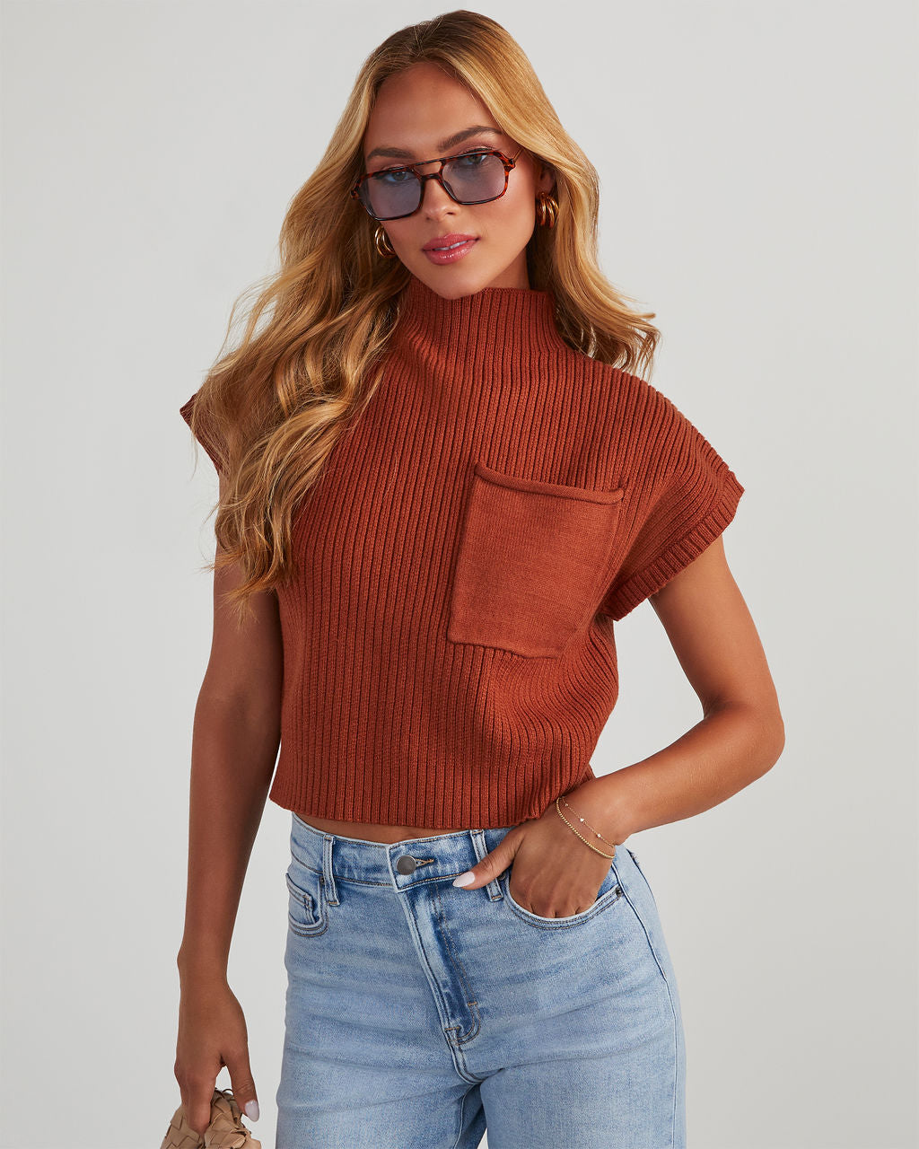Brooke Mock Neck Short Sleeve Sweater-Vogue Logic