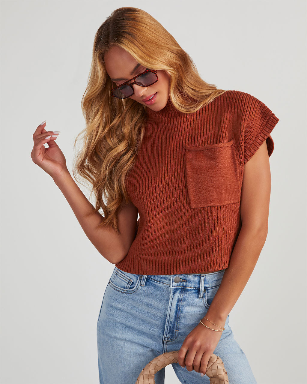 Brooke Mock Neck Short Sleeve Sweater-Vogue Logic