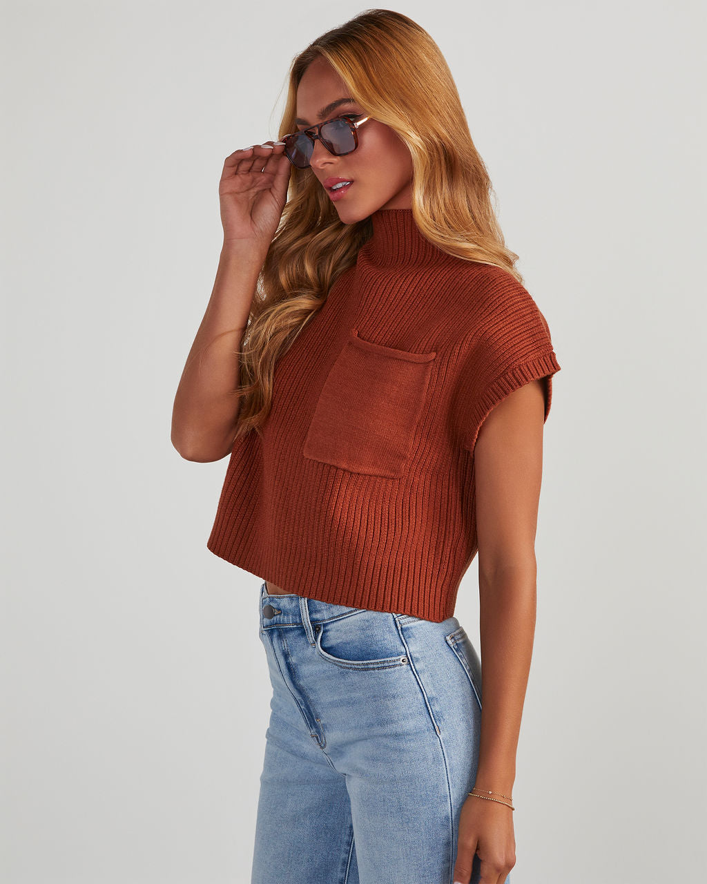 Brooke Mock Neck Short Sleeve Sweater-Vogue Logic