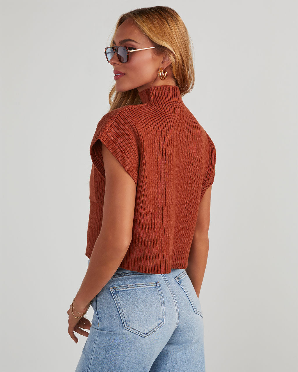 Brooke Mock Neck Short Sleeve Sweater-Vogue Logic