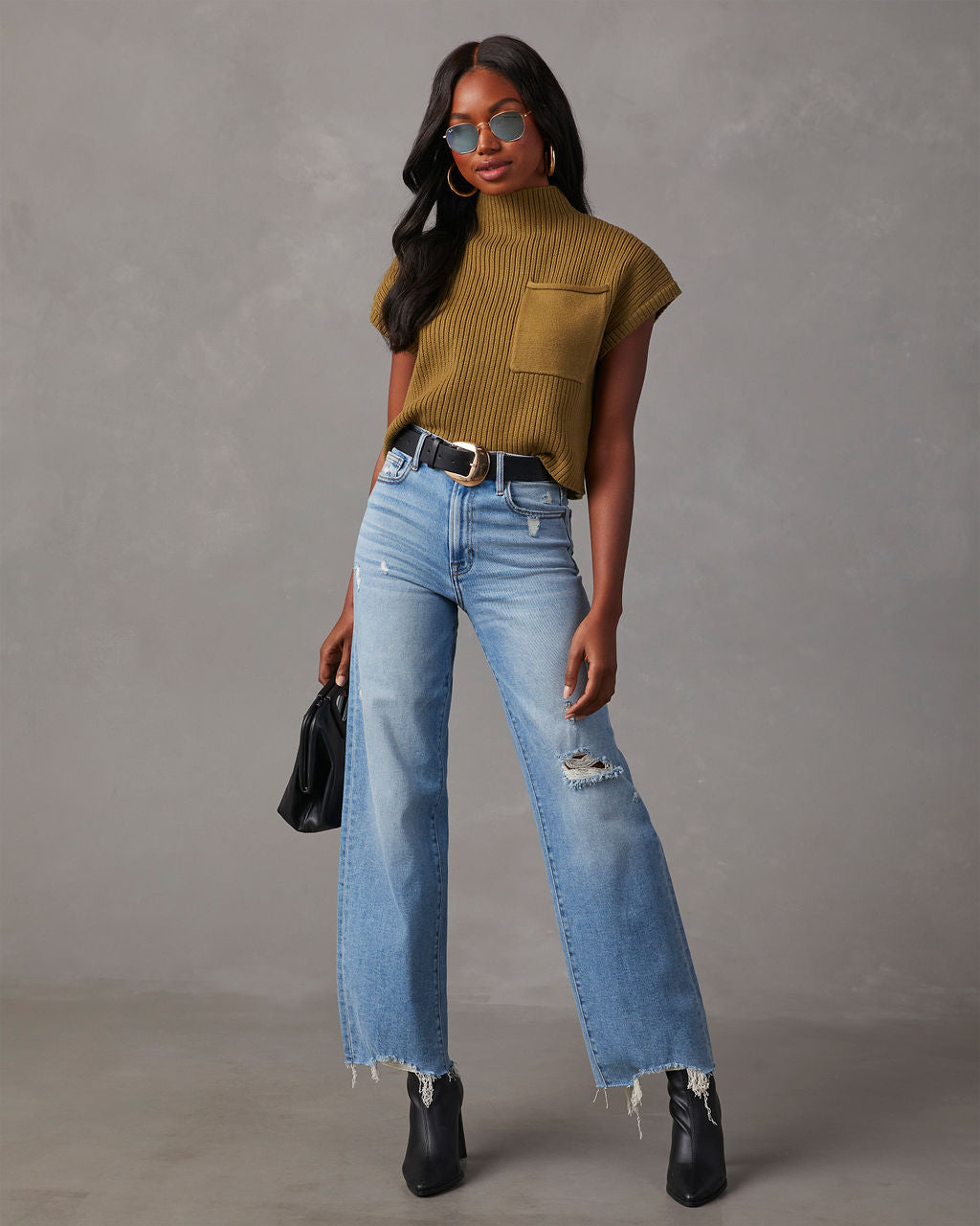 Brooke Mock Neck Short Sleeve Sweater-Vogue Logic