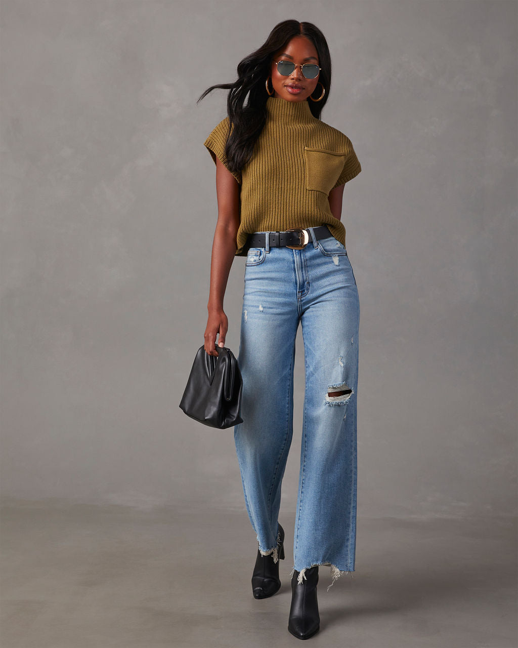 Brooke Mock Neck Short Sleeve Sweater-Vogue Logic