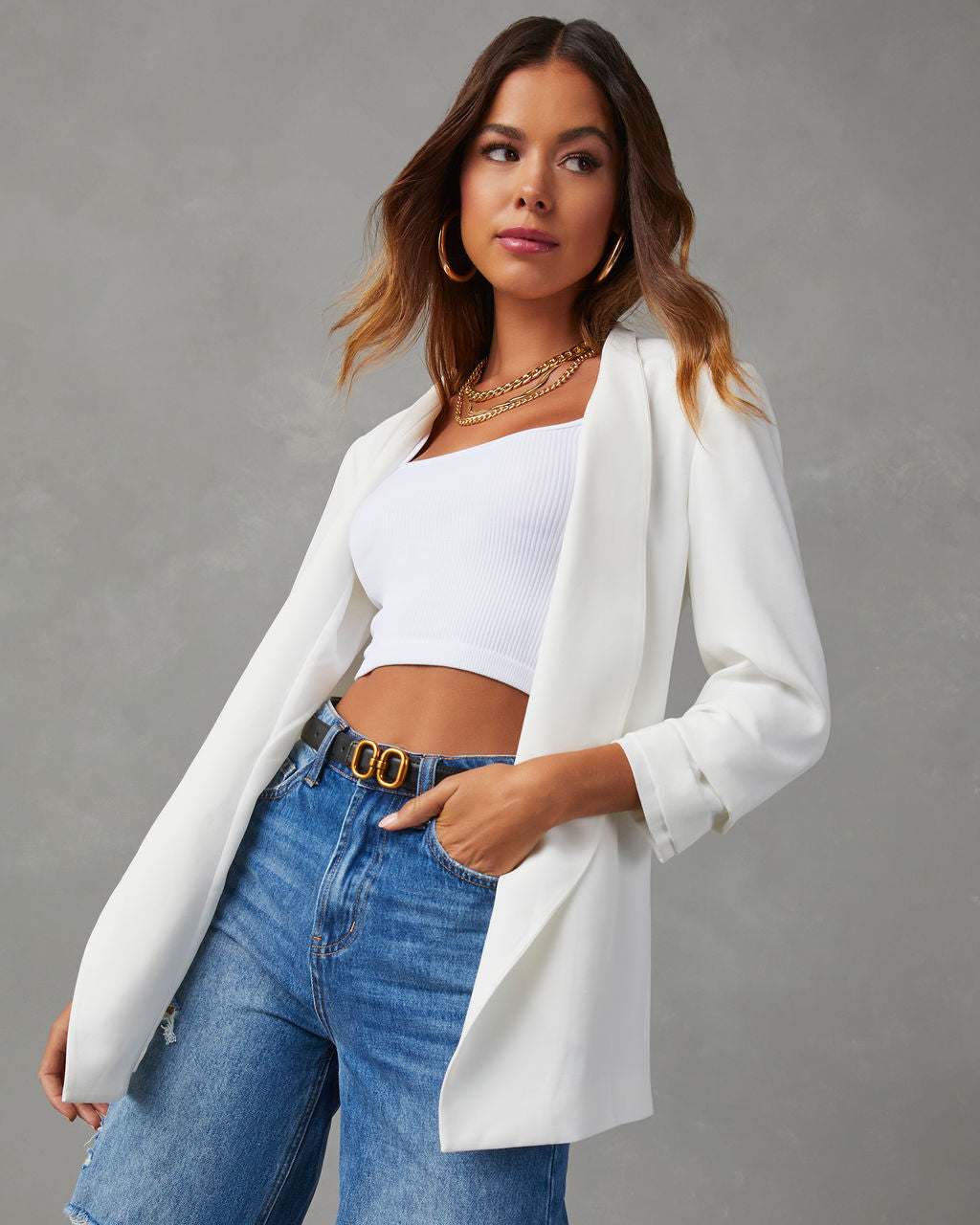 Uptown Girl Pocketed Blazer-Vogue Logic